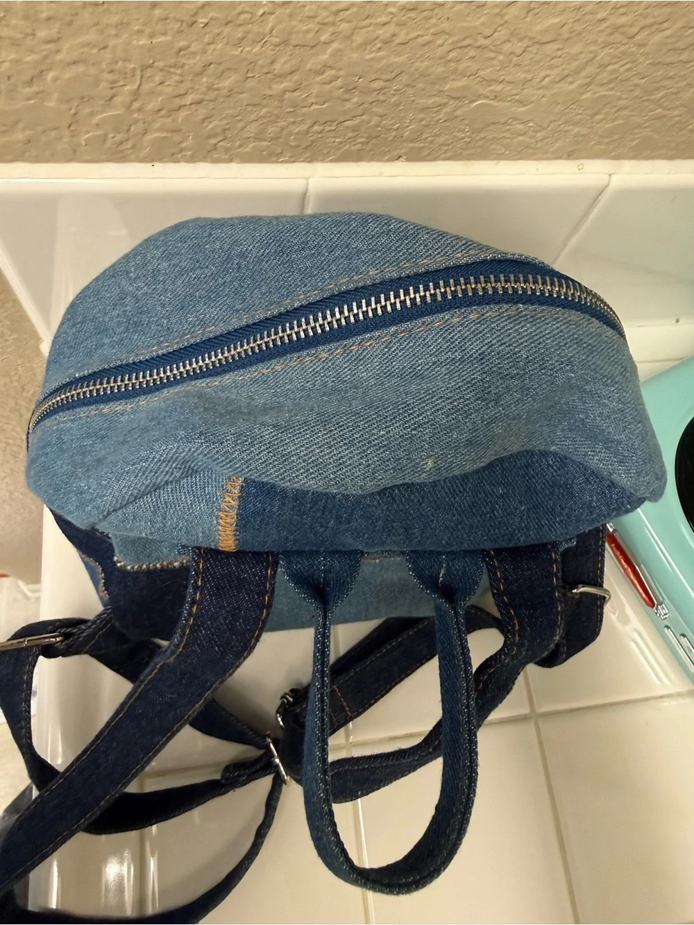 BDG Patchwork Denim Mini Backpack - Blue - Picture 8 of 9